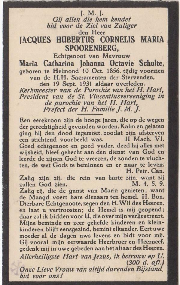 Jacques H.C.M. Spoorenberg 1856 Helmond + 1931 Helmond, Verzenden