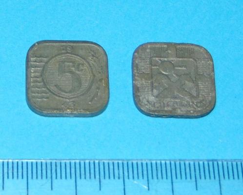 Nederland - stuiver 1943 - zinken oorlogsgeld - l. oxidatie, Postzegels en Munten, Munten | Nederland, Losse munt, 5 cent, Koningin Wilhelmina
