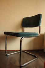 4x ribstof stoel | turquoise en grijs, Huis en Inrichting, Stoelen, Ophalen, Gebruikt, Blauw, Vier