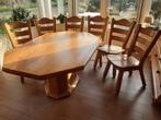 achthoekige blank eiken tafel met 6 stoelen, Huis en Inrichting, Tafels | Eettafels, Ophalen, Gebruikt, 100 tot 150 cm, Eikenhout