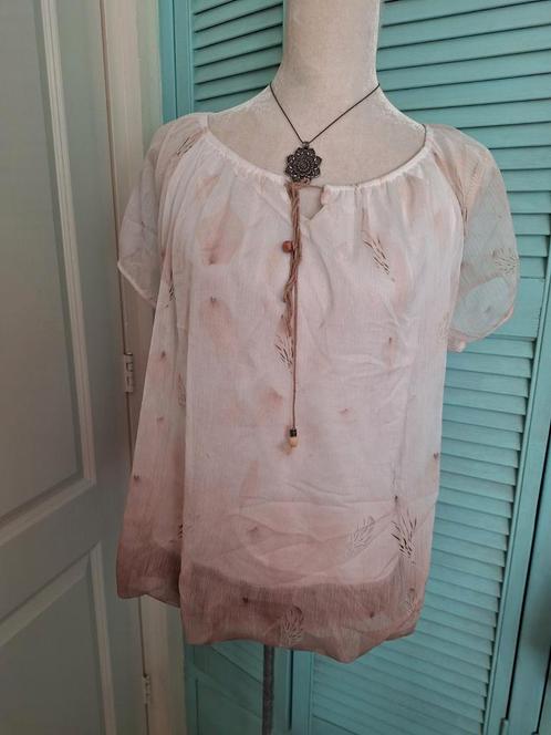 Ballontop blouse crème bruin, Kleding | Dames, Blouses en Tunieken, Zo goed als nieuw, Maat 38/40 (M), Beige, Ophalen of Verzenden