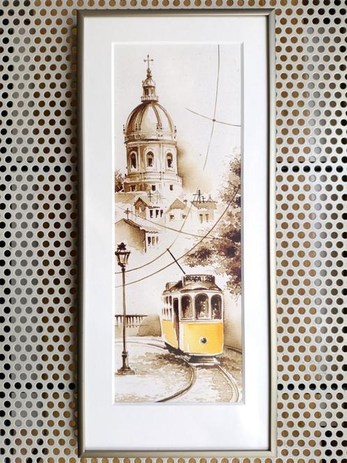 Watercolor Painting Funicular Tram Portugal Glória Lisabon, Antiek en Kunst, Kunst | Schilderijen | Modern, Ophalen of Verzenden