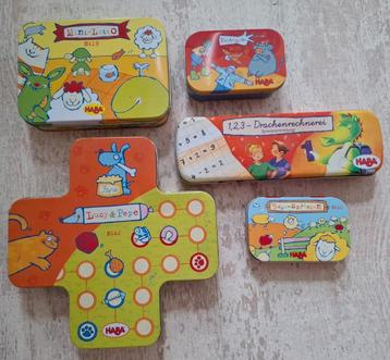 5x Haba spel in blik Mini Lotto Draken rekenen  Lucy & Pepe beschikbaar voor biedingen