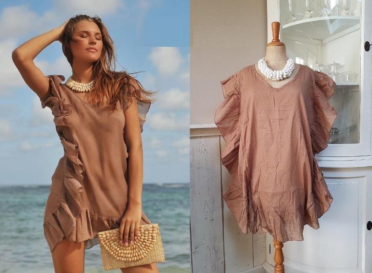 Tuniek / Poncho Ruffle Bon Bini Hot Lava 🌺🌺🌺🌺, Kleding | Dames, Blouses en Tunieken, Nieuw, Maat 38/40 (M), Bruin, Verzenden