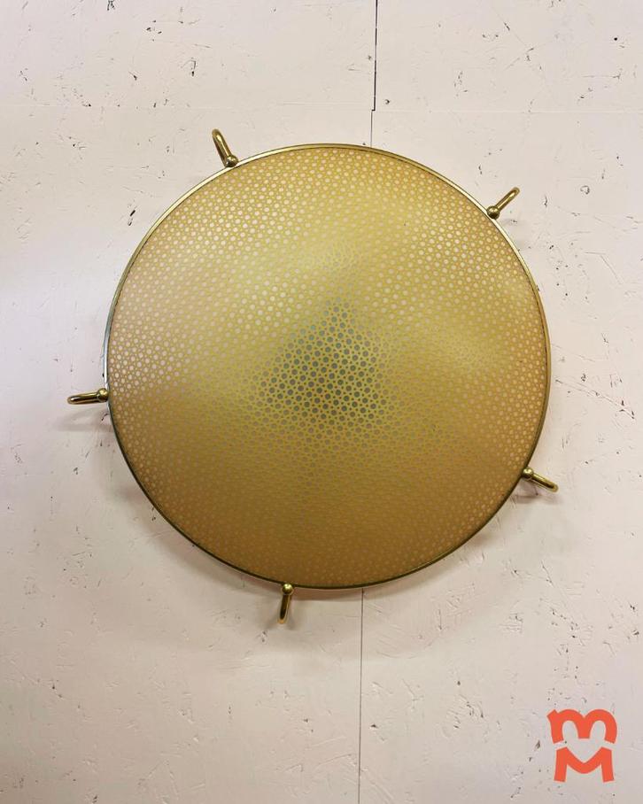 Ronde gouden jaren 50 plafonniere van Erco Leuchten model no, Huis en Inrichting, Lampen | Plafondlampen, Gebruikt, Kunststof