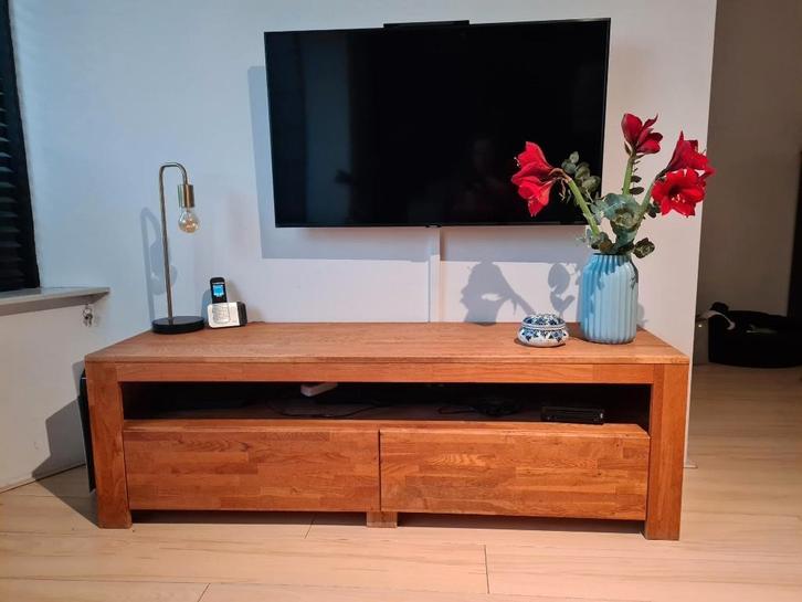 massief eiken WOOOD Mats TV meubel 150x46x44 cm, Huis en Inrichting, Kasten | Televisiemeubels, Zo goed als nieuw, Minder dan 100 cm