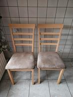 Set van 2 houten stoelen met stoffen zitting, Huis en Inrichting, Stoelen, Ophalen, Gebruikt, Twee, Stof