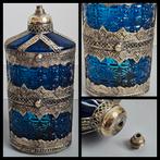 Ottomaans blauw glas, forse fles / olielamp, gedecoreerd, Ophalen of Verzenden