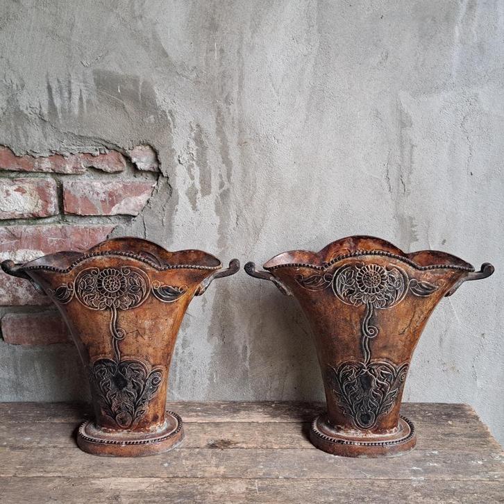2x Landelijke koperen vaas pot hoogte 28cm *Etage3*, Huis en Inrichting, Woonaccessoires | Overige, Gebruikt, Ophalen of Verzenden