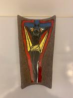 Prachtige keramieken crucifix ( Christus )  bonte kleuren., Antiek en Kunst, Antiek | Religie, Ophalen of Verzenden