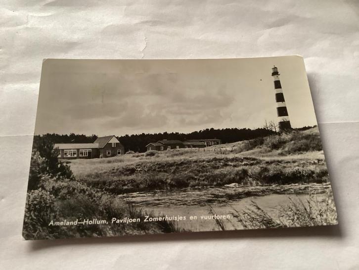 Oude ansichtkaart Ameland-Hollum, Paviljoen Zomerhuisjes, Verzamelen, Ansichtkaarten | Nederland, Gelopen, 1940 tot 1960, Ophalen of Verzenden