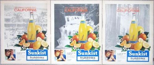 19 vintage reclames California Sunkist frisdrank 66-70 drank, Verzamelen, Merken en Reclamevoorwerpen, Verzenden