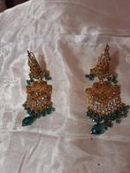 Indiase oorbellen met strass en kralen, Nieuw, Met strass, Groen, Overige materialen