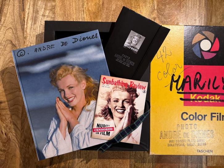 Fotoboek Marilyn Monroe door Andre de Dienes in verzamelbox, Boeken, Kunst en Cultuur | Fotografie en Design, Zo goed als nieuw