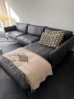 Brushet & Vintage leather zwarte bank met shaise longue, Ophalen, Zo goed als nieuw, Leer