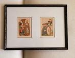 Twee oude prentjes kinderen maken muziek in lijst 30 x 22 cm, Ophalen of Verzenden