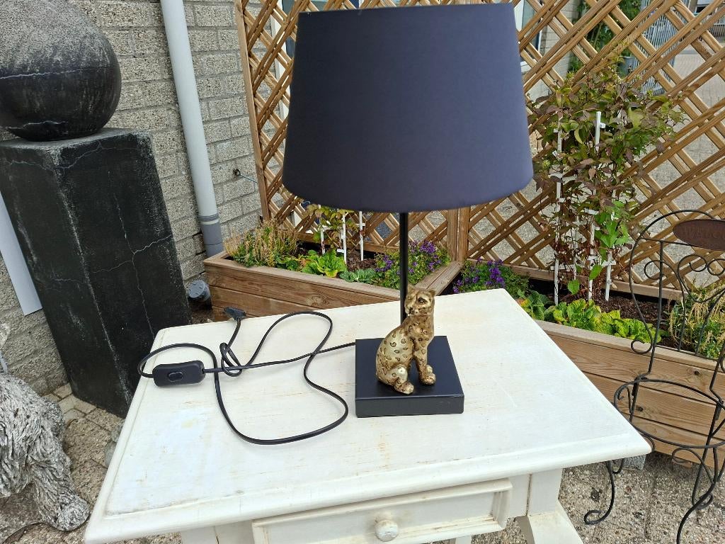 schitterende tafellamp met panter als voet, Ophalen of Verzenden, Zo goed als nieuw, Metaal, Minder dan 50 cm