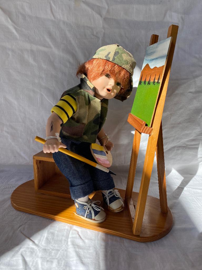 Vintage porseleinen pop met schildersezel, Gebruikt, Onbekend, Ophalen of Verzenden, Onbekend