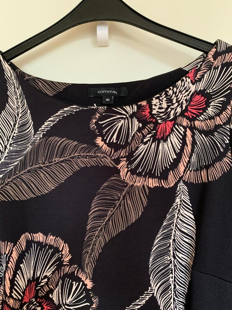 Comma, jurk met bloemenprint en streepdetail, Maat 38/40 (M), Zwart, Ophalen of Verzenden, Zo goed als nieuw
