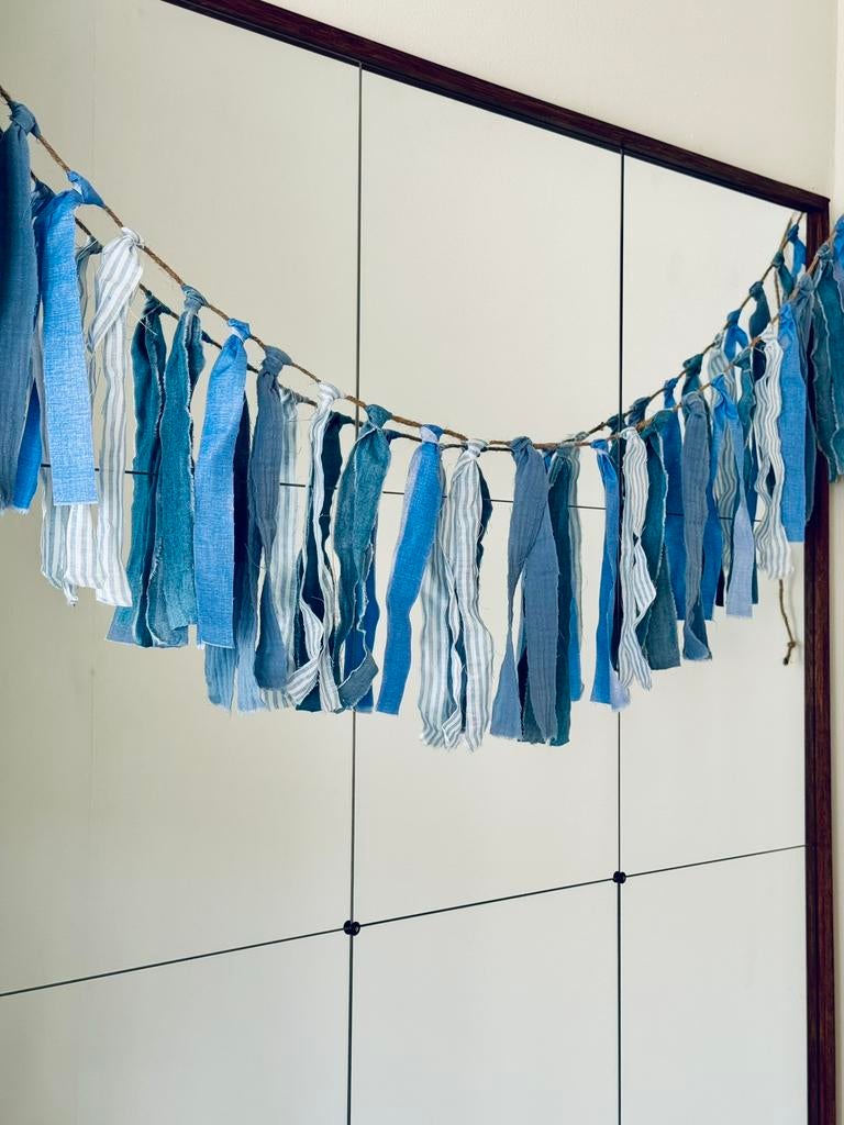 Blauwe stoffen lintjes slinger, Ophalen of Verzenden, Nieuw, Versiering, Verjaardag