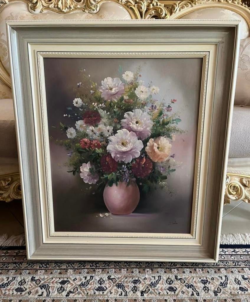 Prachtige olieverf bloemen schilderij, Antiek en Kunst, Ophalen of Verzenden