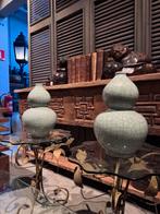 Set celadon vazen in kalebasvorm met craquelé glazuur, Ophalen of Verzenden