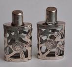 2 vintage parfumflesje met echt zilveren overlay, Ophalen, Gebruikt, Parfumfles