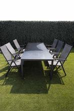 Le Sud Tafel + 6 verstelbare stoelen - in super staat, Ophalen, 6 zitplaatsen, Aluminium, Zo goed als nieuw