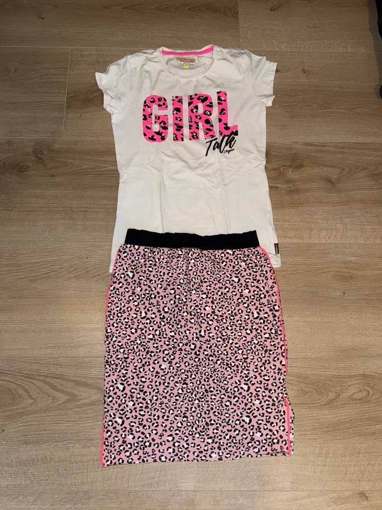 Setje shirtje + rokje panterprint roze, Kinderen en Baby's, Kinderkleding | Maat 158, Ophalen of Verzenden, Zo goed als nieuw