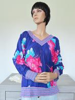 CARBONE Blauwe Blouse met Roze Bloemen 46 XXXL, Blauw, Maat 46/48 (XL) of groter, Ophalen of Verzenden, Zo goed als nieuw