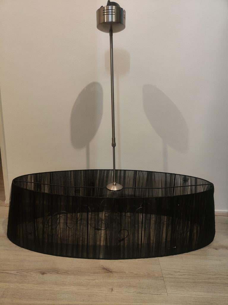 Ovale hanglamp met organza, Ophalen of Verzenden, Gebruikt, Stof, Minder dan 50 cm