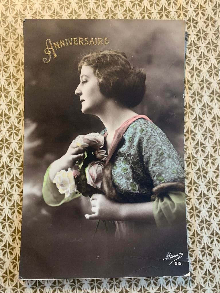 5-6-1917 Anniversaire - dame met rozen (ME), Verzamelen, Ophalen of Verzenden, Voor 1920, Gelopen, Overige thema's