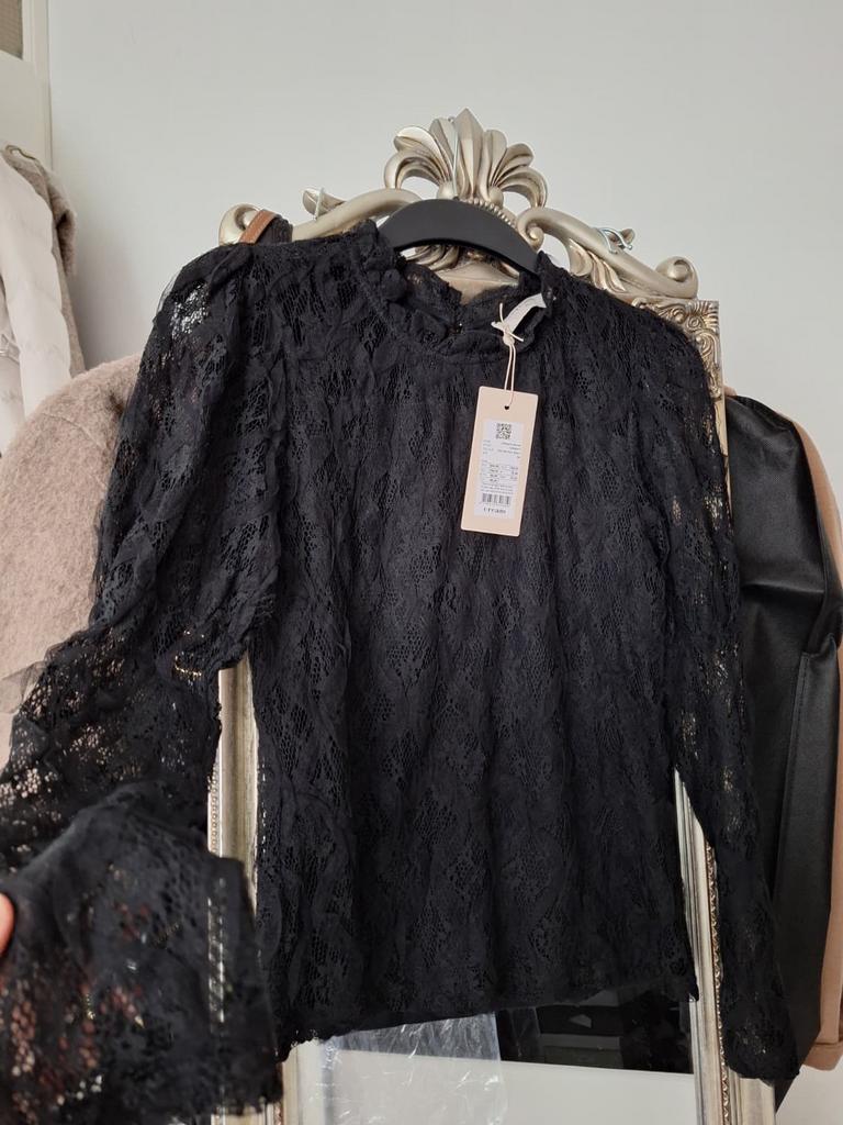 Cream crochet blouse top zwart maat XS 34, Verzenden, Zwart, Cream, Zo goed als nieuw