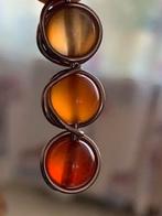 Vintage vergulde kettinghanger barnsteen edelsteen hanger, Oranje, Ophalen of Verzenden, Zo goed als nieuw, Met edelsteen