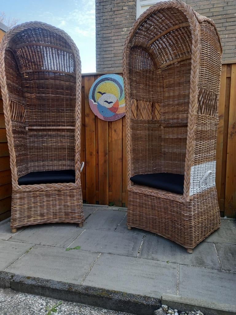Rotan strandkorven / strandstoelen, Rotan, Zo goed als nieuw, Stoel, Tuinset