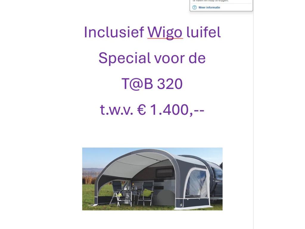 T@B 320RS 320 RS Nieuw -2025- incl. luifel, Overige typen, Rondzit, Tot en met 2, Bedrijf