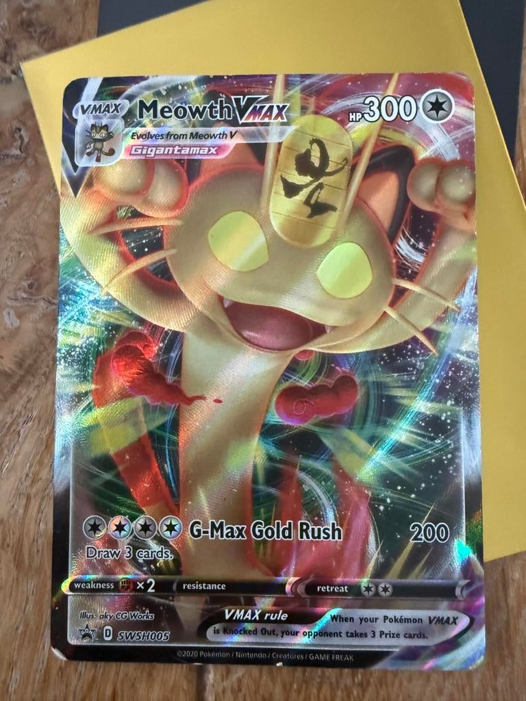 Meowth Vmax SWSH005, Ophalen of Verzenden, Gebruikt, Losse kaart