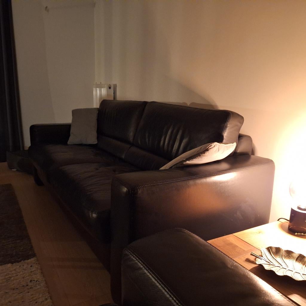 leren bank, Huis en Inrichting, Banken | Bankstellen, Ophalen, Gebruikt, Rechte bank, Leer