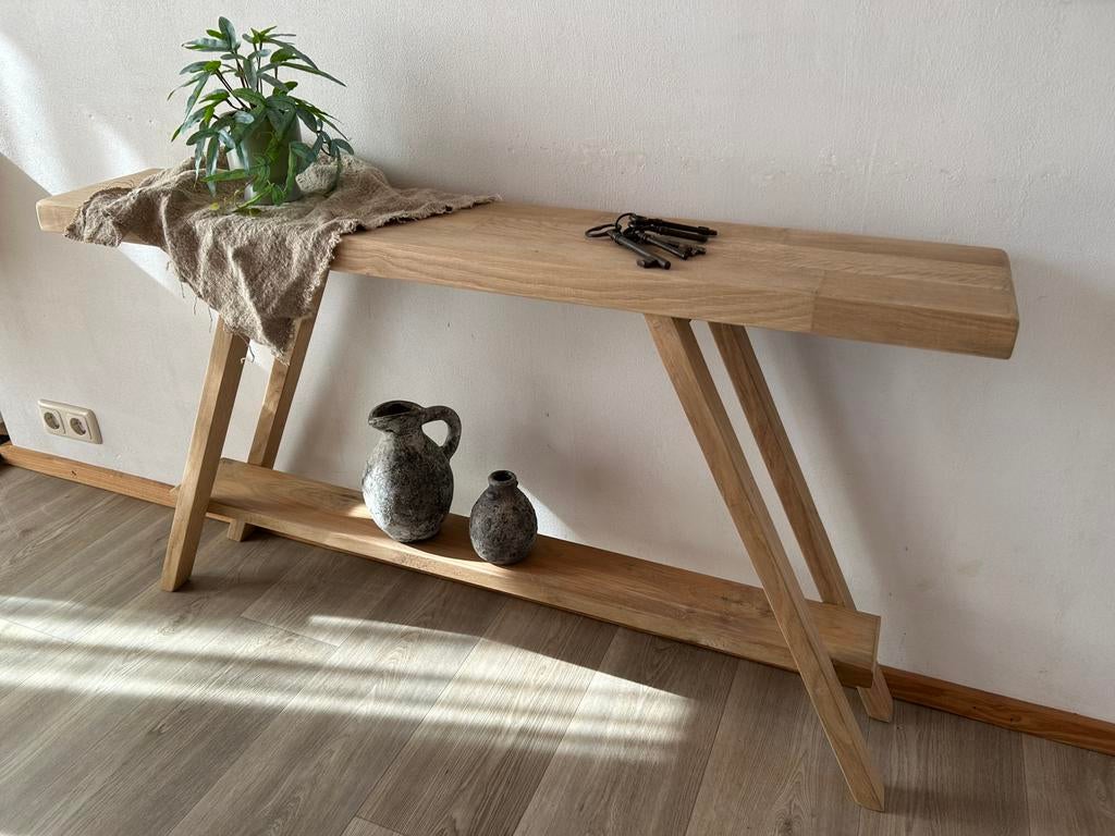 Nieuw gemaakte hoge sidetable - eikenhout, Ophalen, 100 tot 150 cm, Eikenhout, Nieuw