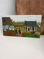 Schilderij: Hollands landschap met boerderij en figuren, Antiek en Kunst, Kunst | Schilderijen | Klassiek, Ophalen of Verzenden