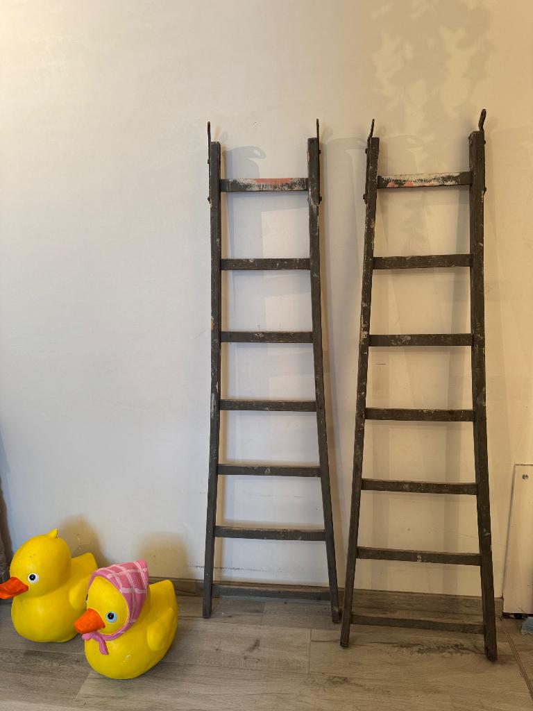 2 landelijke decoratieve oude ladders, Ophalen, Gebruikt