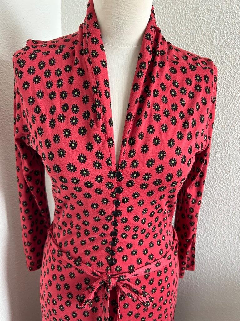 King Louie maat L rode bloemen Emmy jurk 2100, Maat 42/44 (L), Ophalen of Verzenden, Zo goed als nieuw, Knielengte