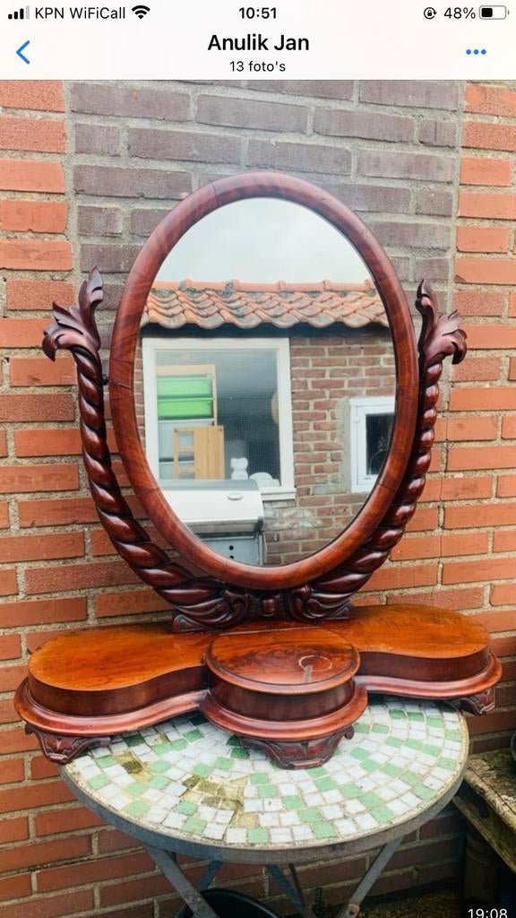 Prachtige oude kapspiegel, Ophalen of Verzenden, Rechthoekig, Minder dan 50 cm