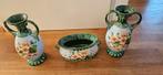 Vintage keramische pot en vazen met bloemmotief, Ophalen of Verzenden