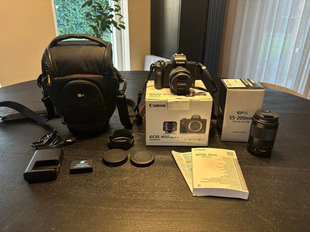Canon EOS M50 Mark II + 2 lenzen + tas | ZGAN | Complete set, Ophalen, Spiegelreflex, Canon, Zo goed als nieuw