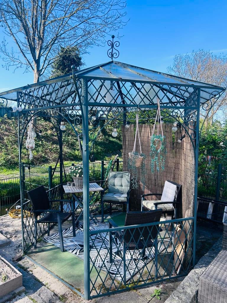 Groen Prieeltje met glazen dakje - zelf demonteren, Tuin en Terras, Ophalen, Gebruikt