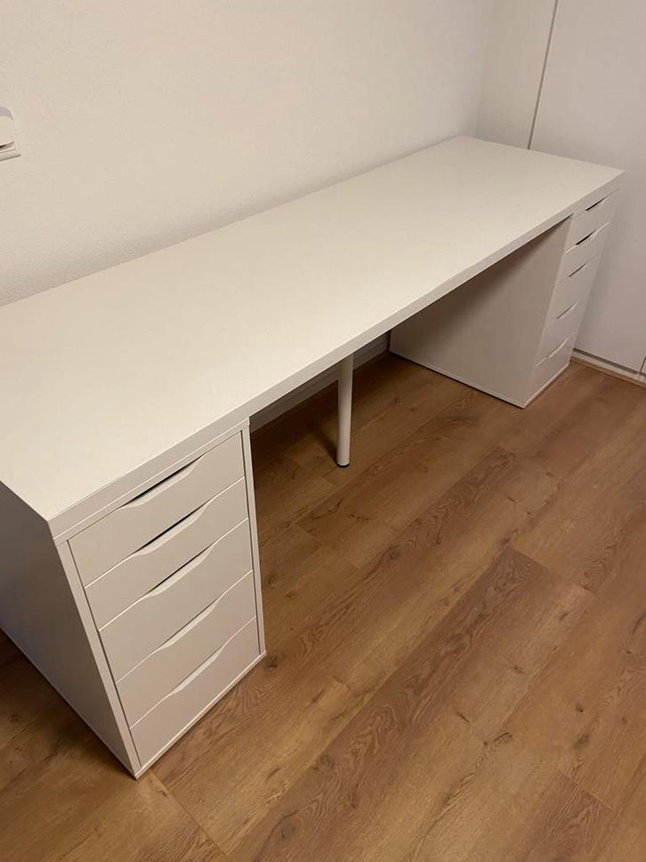 IKEA Lagkapten Alex Bureau - Wit, 200x60 cm, Huis en Inrichting, Bureaus, Gebruikt, Computerbureau, IKEA, Modern, Spaanplaat of MDF