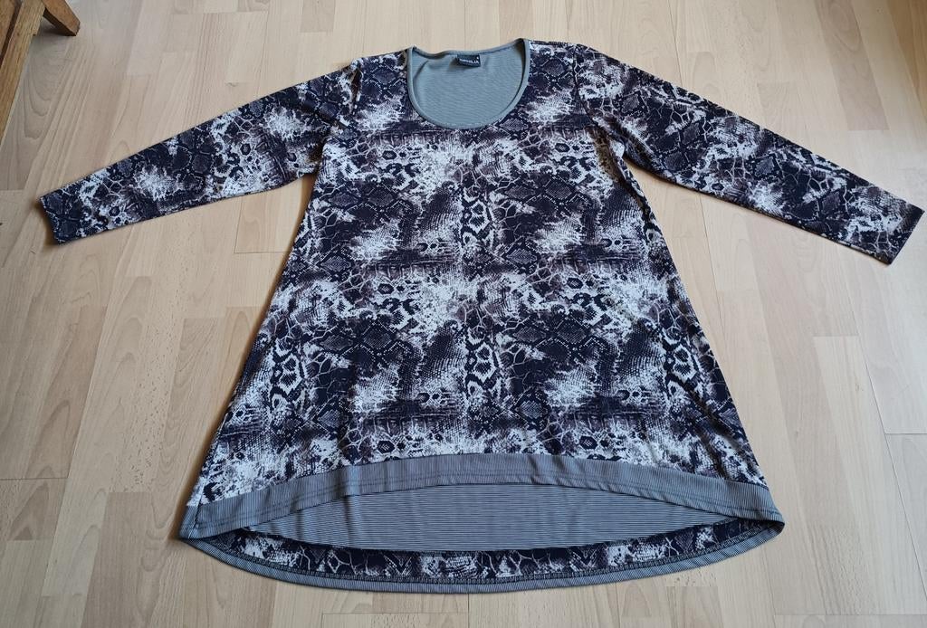 Ophilia A lijn tuniek zwart grijs ecru maat 4 = 48-50 nieuw, Kleding | Dames, Grote Maten, Overige kleuren, Blouse of Tuniek, Nieuw