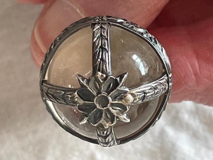 ZILVEREN KETTING met BOL VAN BERGKRISTAL - WD014, Sieraden, Tassen en Uiterlijk, Antieke sieraden, Ketting, Zilver, Met edelsteen