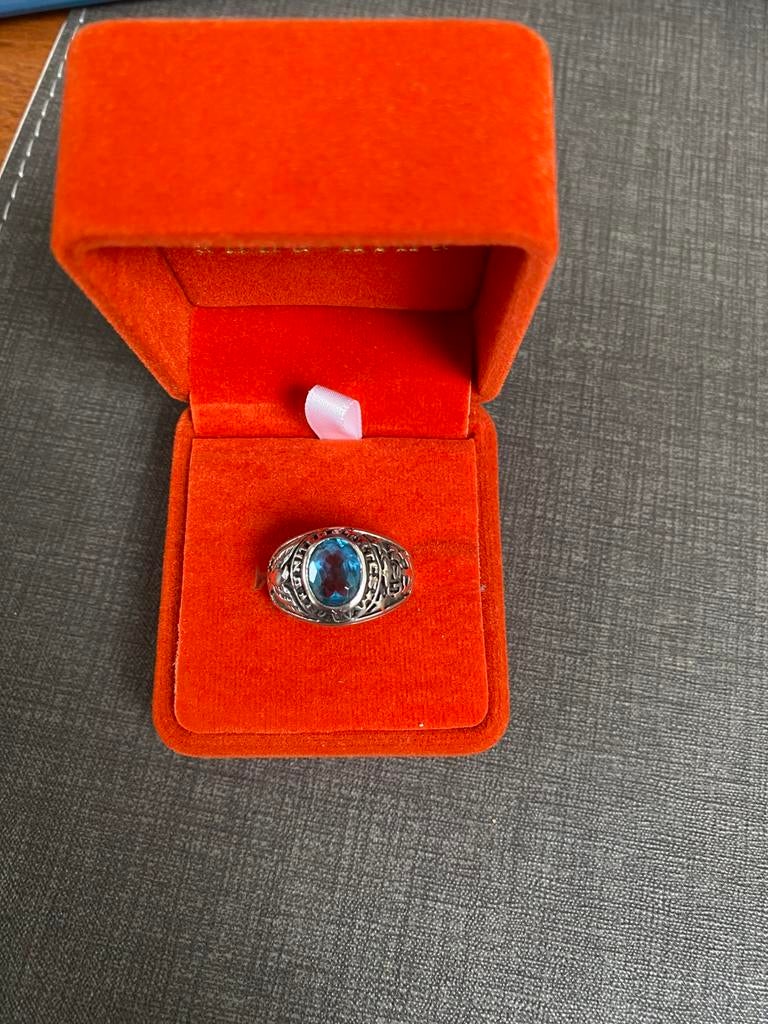 Ring zilver met aquamarijn maat 20, Sieraden, Tassen en Uiterlijk, Ringen, Ophalen of Verzenden, Zilver, Heer